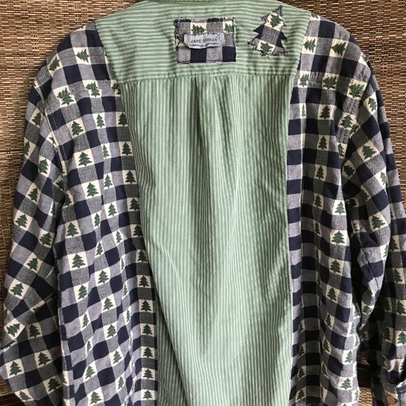 Mixed Print Button-Down Top, Size M-L: Upcycled Spliced Holiday Winter Shirt - Picture 7 of 13